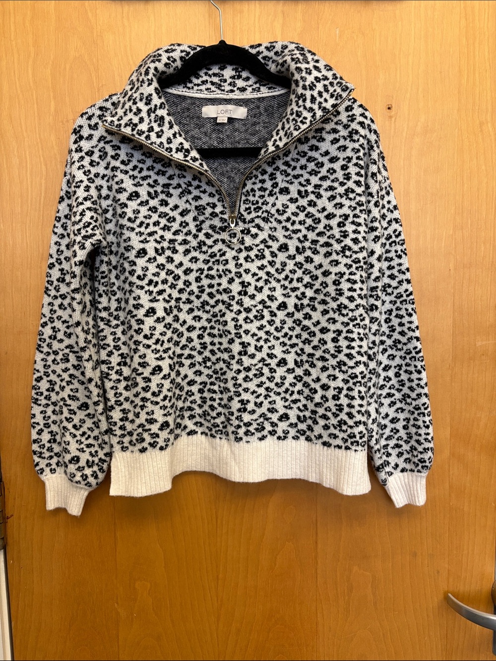 LOFT Black & White Leopard Half-Zip Pullover